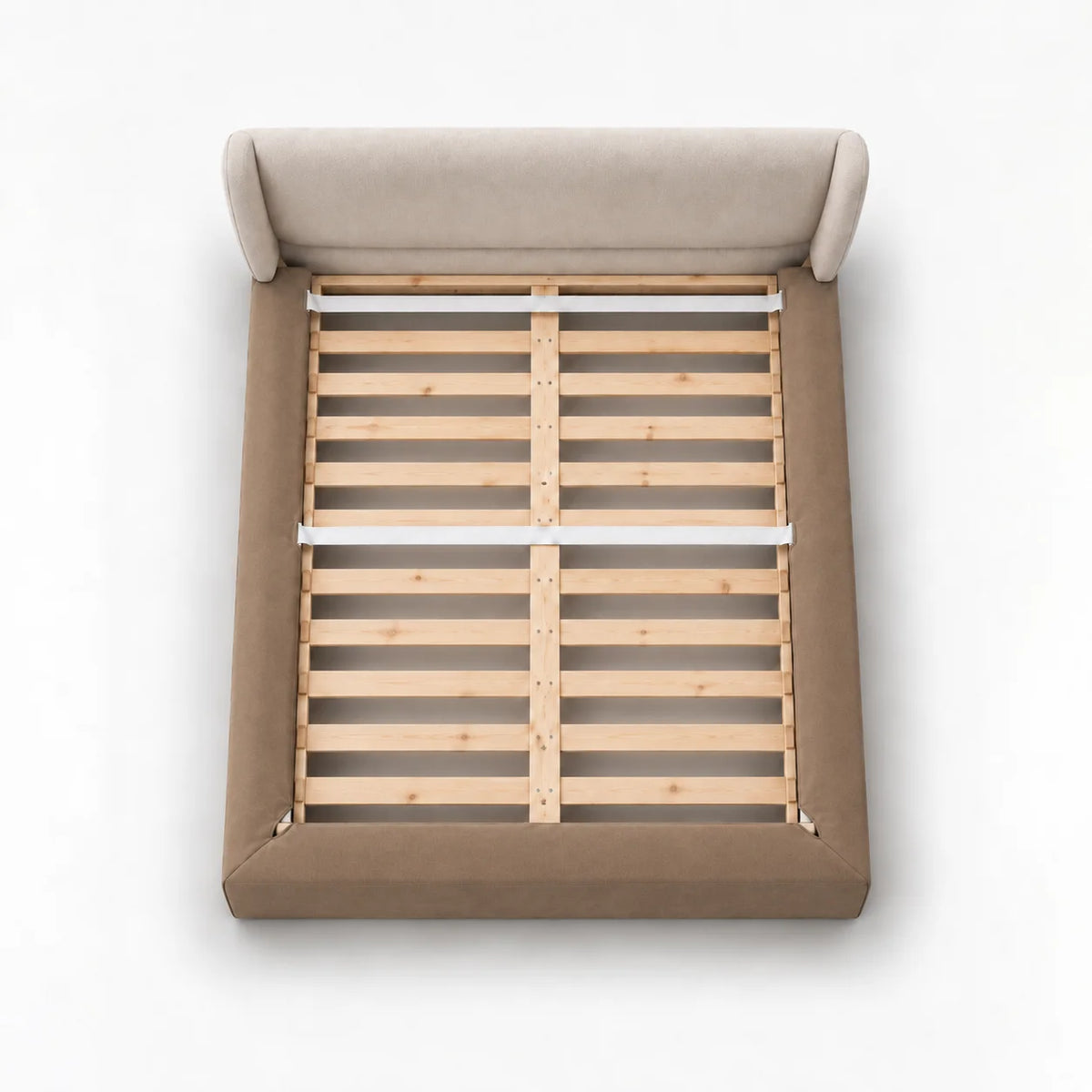 Camel Beige · Stretch-Fit Inset Bed Frame Cover · Elastic Bands + Back Elastic