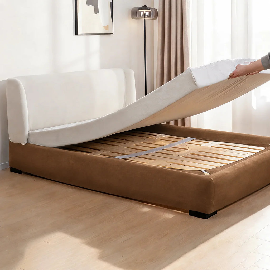 Camel Beige · Stretch-Fit Inset Bed Frame Cover · Elastic Bands + Back Elastic