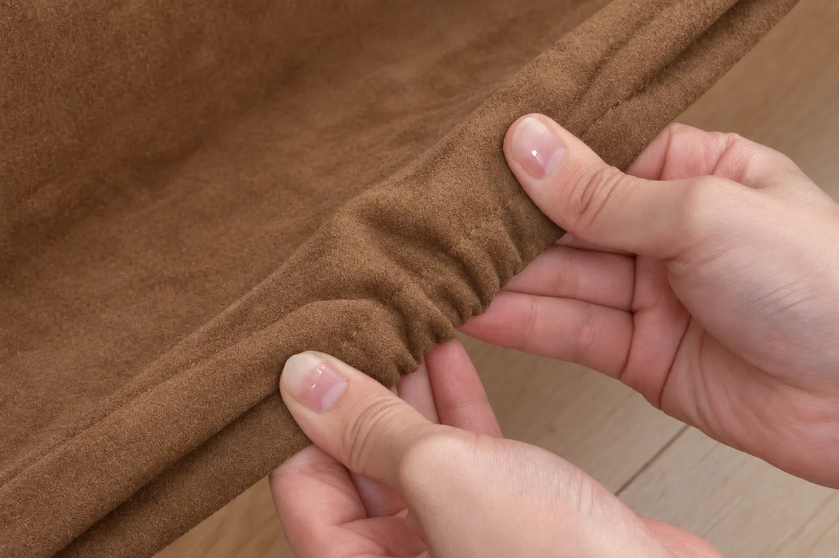 Camel Beige · Stretch-Fit Inset Bed Frame Cover · Elastic Bands + Back Elastic