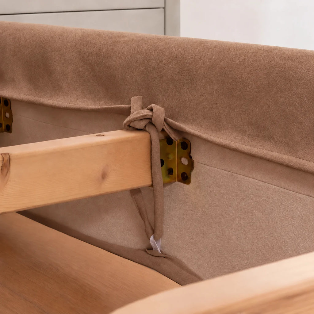 Camel Beige · Stretch-Fit Inset Bed Frame Cover · Tie Straps + Back Elastic