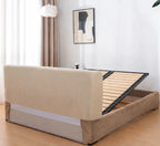 Camel Beige · Stretch-Fit Inset Bed Frame Cover · Tie Straps + Back Elastic
