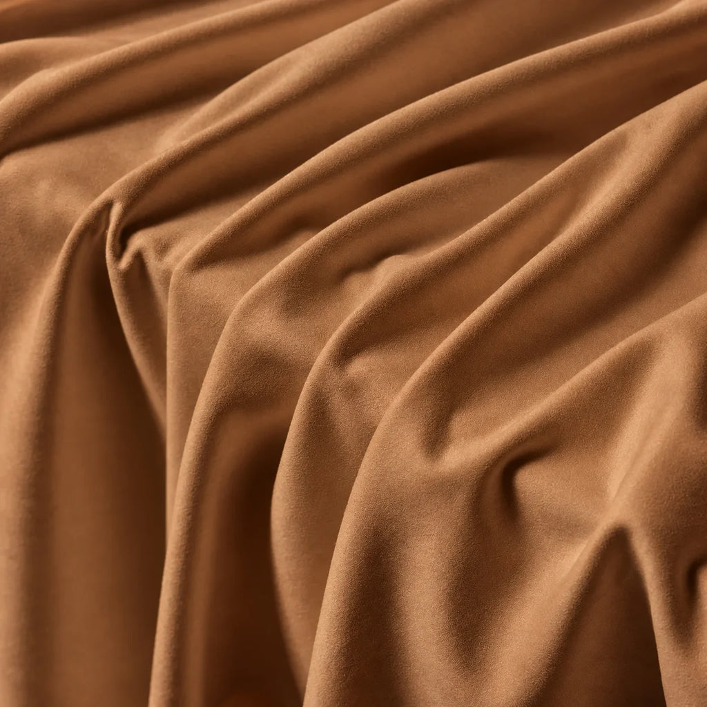 Caramel Brown · Stretch-Fit Inset Bed Frame Cover · Tie Straps + Back Elastic