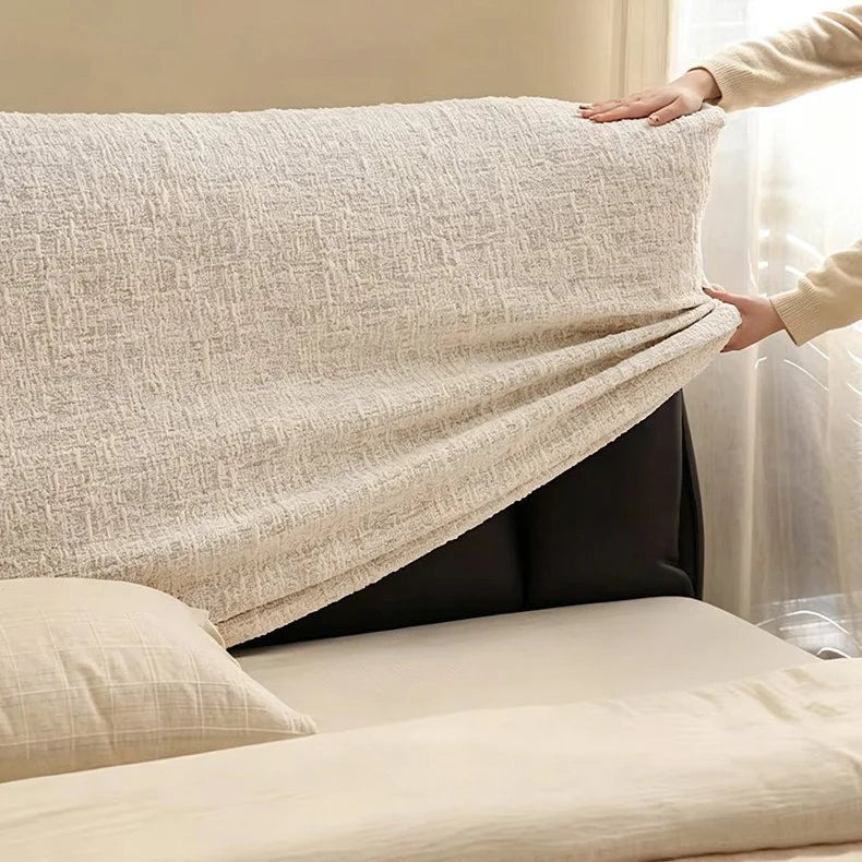 Woven Linen-Texture Stretch-Fit Bed Headboard Cover