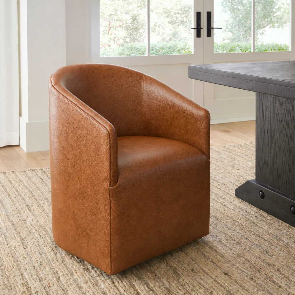 Caramel Minotti YX-24 | Long-Skirt Dining Chair with armrest Slipcover