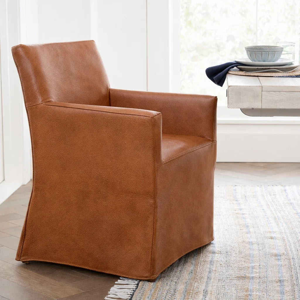 Caramel Minotti YX-24 | Long-Skirt Dining Chair with armrest Slipcover