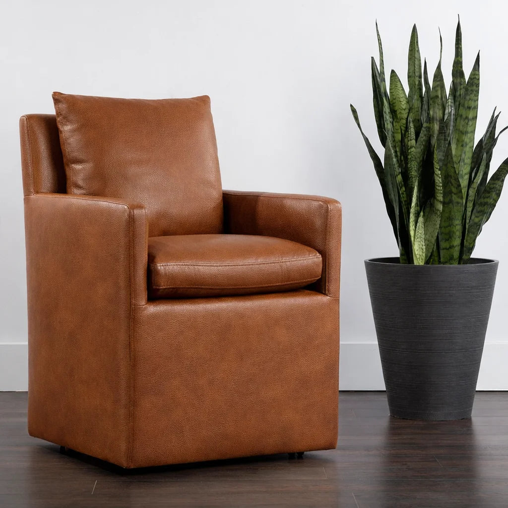 Caramel Minotti YX-24 | Long-Skirt Dining Chair with armrest Slipcover