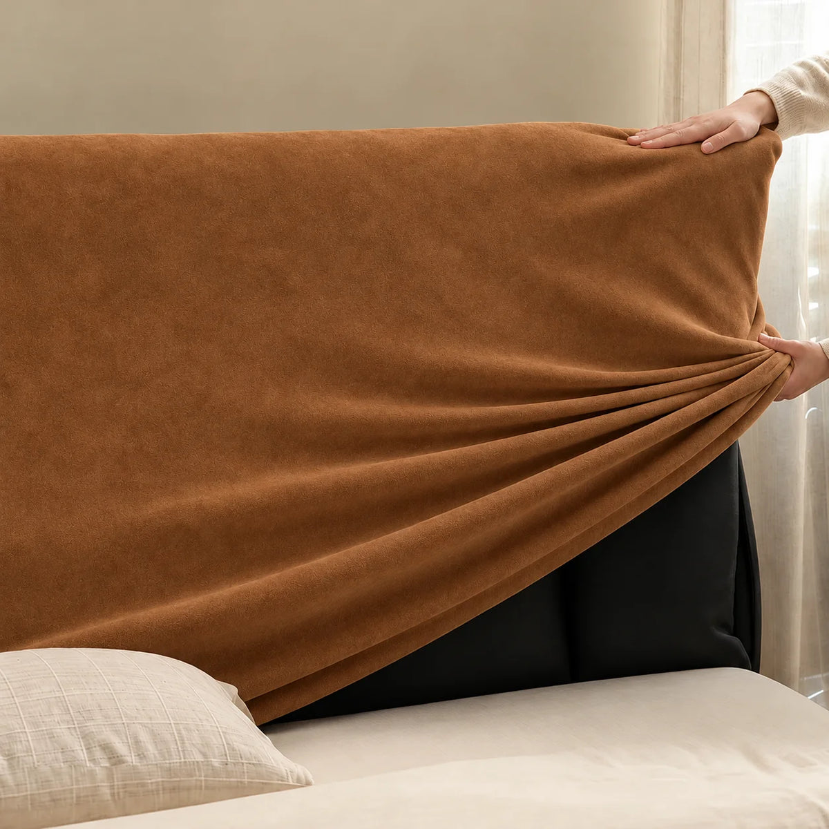 Caramel Brown · Stretch-Fit Bed Headboard Cover