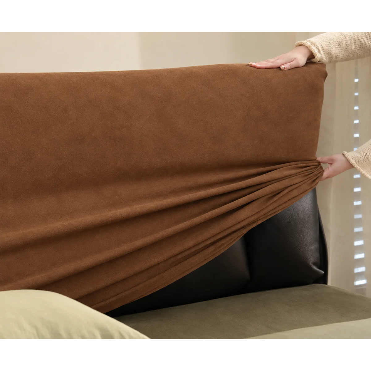 Caramel Brown · Stretch-Fit Bed Headboard Cover