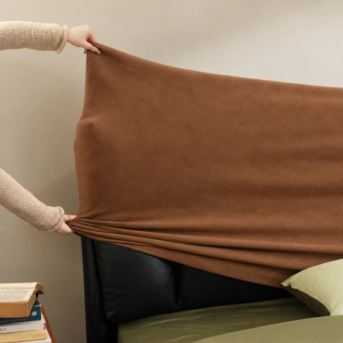 Caramel Brown · Stretch-Fit Bed Headboard Cover