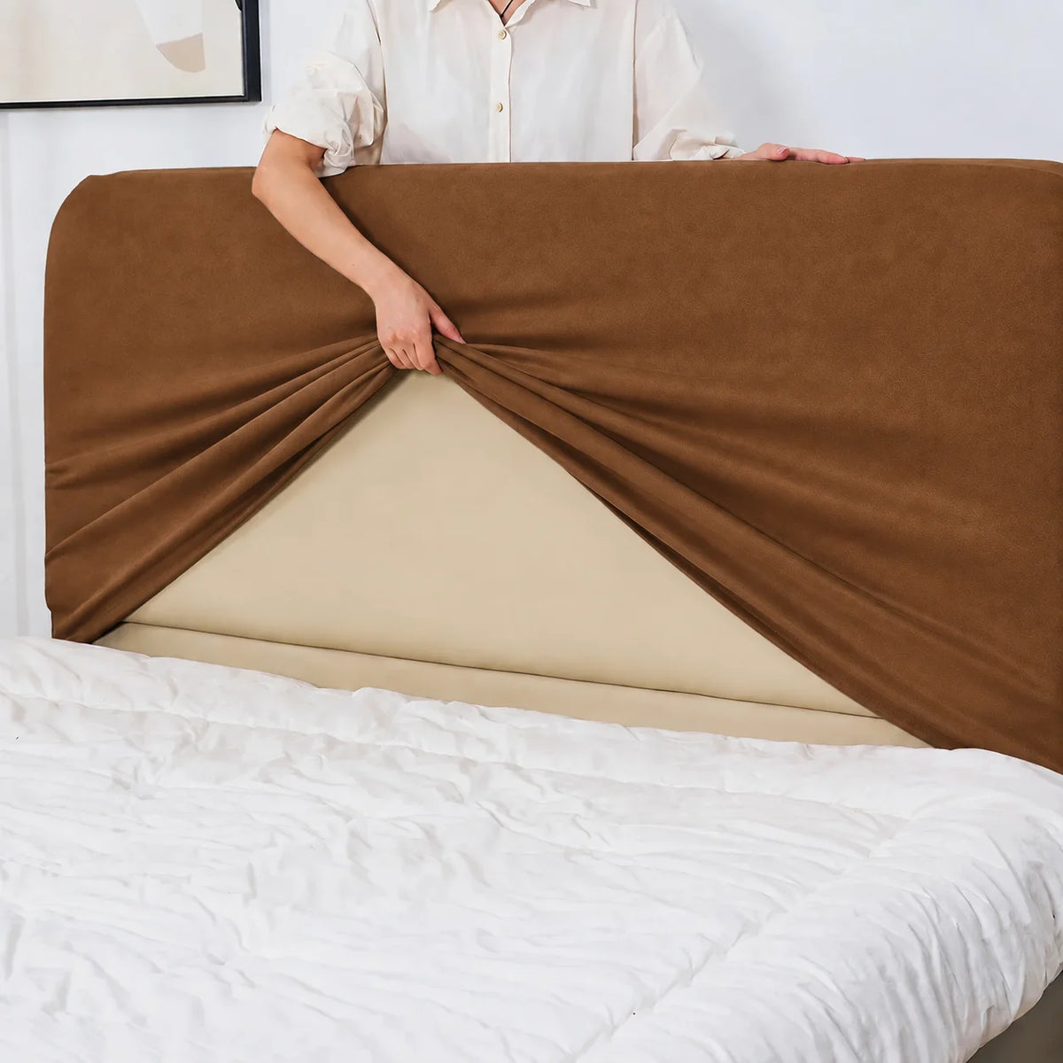 Caramel Brown · Stretch-Fit Bed Headboard Cover