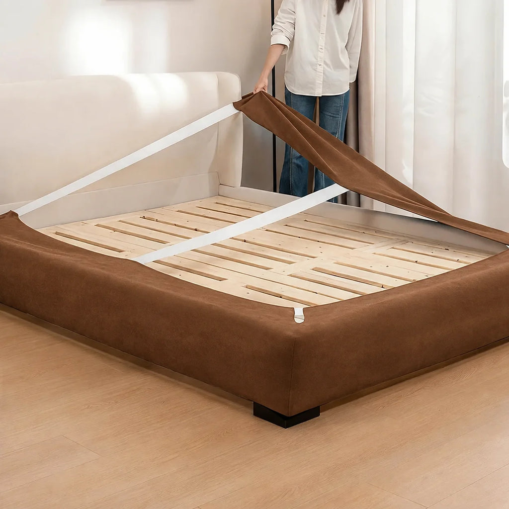 Caramel Brown · Stretch-Fit Inset Bed Frame Cover · Elastic Bands + Back Elastic