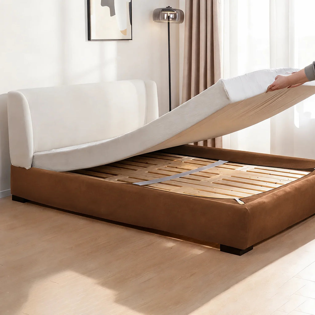 Caramel Brown · Stretch-Fit Inset Bed Frame Cover · Elastic Bands + Back Elastic