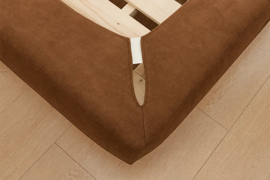 Caramel Brown · Stretch-Fit Inset Bed Frame Cover · Elastic Bands + Back Elastic