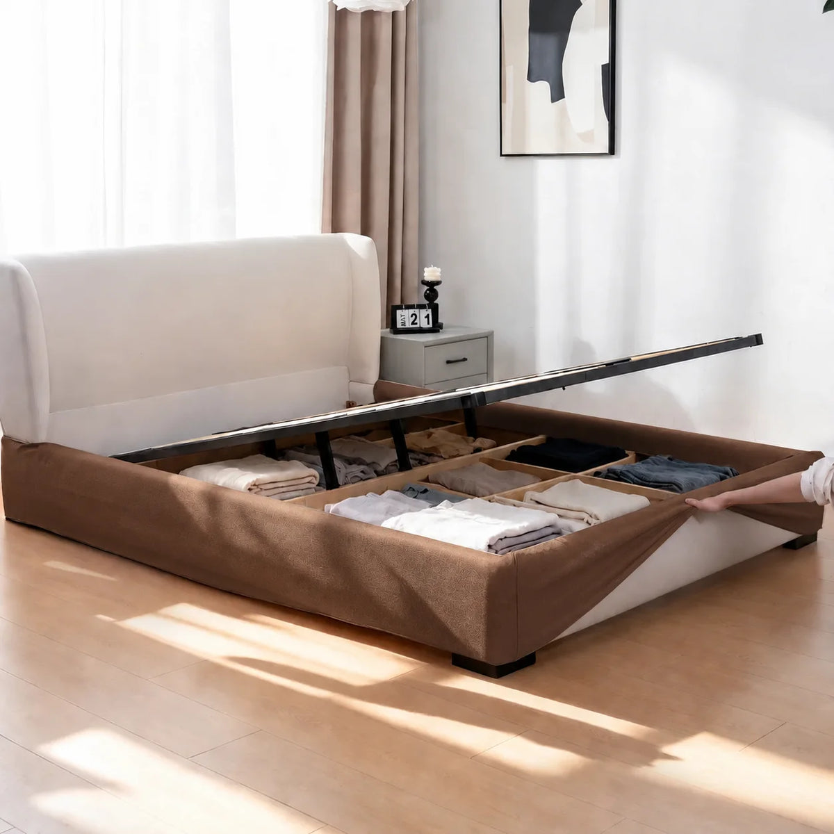 Caramel Brown · Stretch-Fit Inset Bed Frame Cover · Tie Straps + Back Elastic