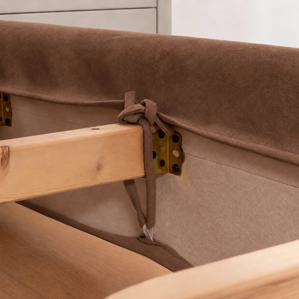 Caramel Brown · Stretch-Fit Inset Bed Frame Cover · Tie Straps + Back Elastic