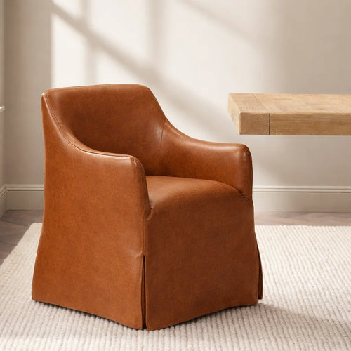 Caramel Minotti YX-24 | Long-Skirt Dining Chair with armrest Slipcover