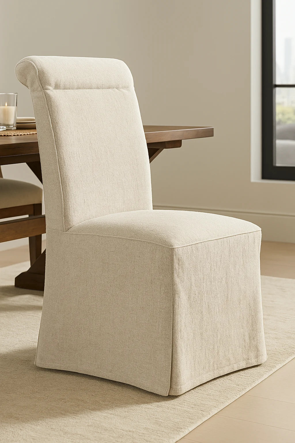 Champagne Cream WX23006 - 06 | Long-Skirt Dining Chair Slipcover