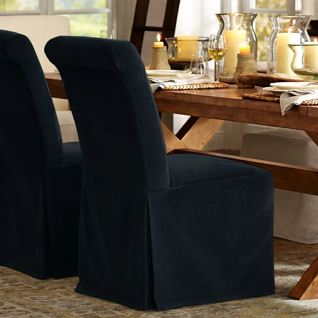 Charcoal Gray WB PBV2042 - 12 | Long-Skirt Dining Chair Slipcover