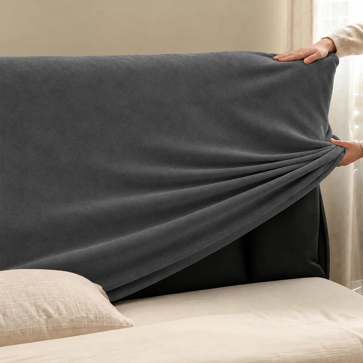Charcoal Gray · Stretch-Fit Bed Headboard Cover