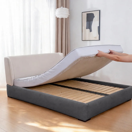 Charcoal Gray · Stretch-Fit Inset Bed Frame Cover · Tie Straps + Back Elastic