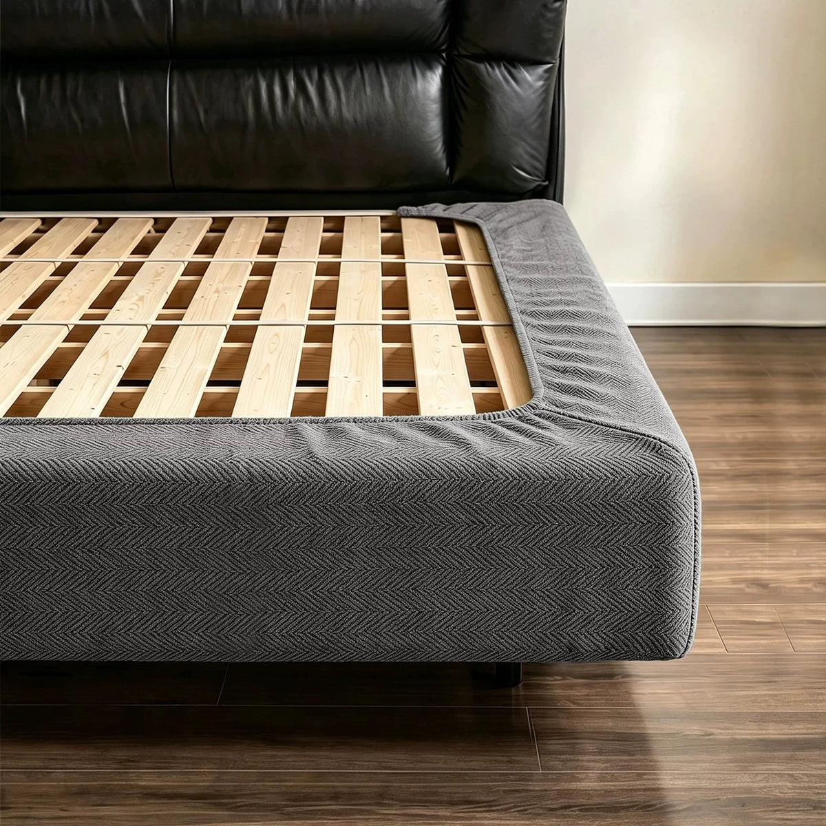 Stretch Herringbone Chenille Bed Frame Cover · Elastic Bands + Back Elastic