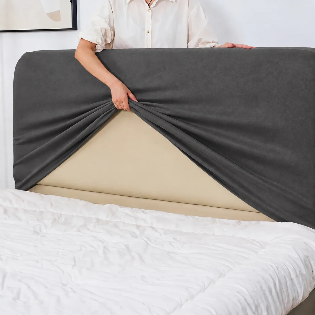 Charcoal Gray · Stretch-Fit Bed Headboard Cover