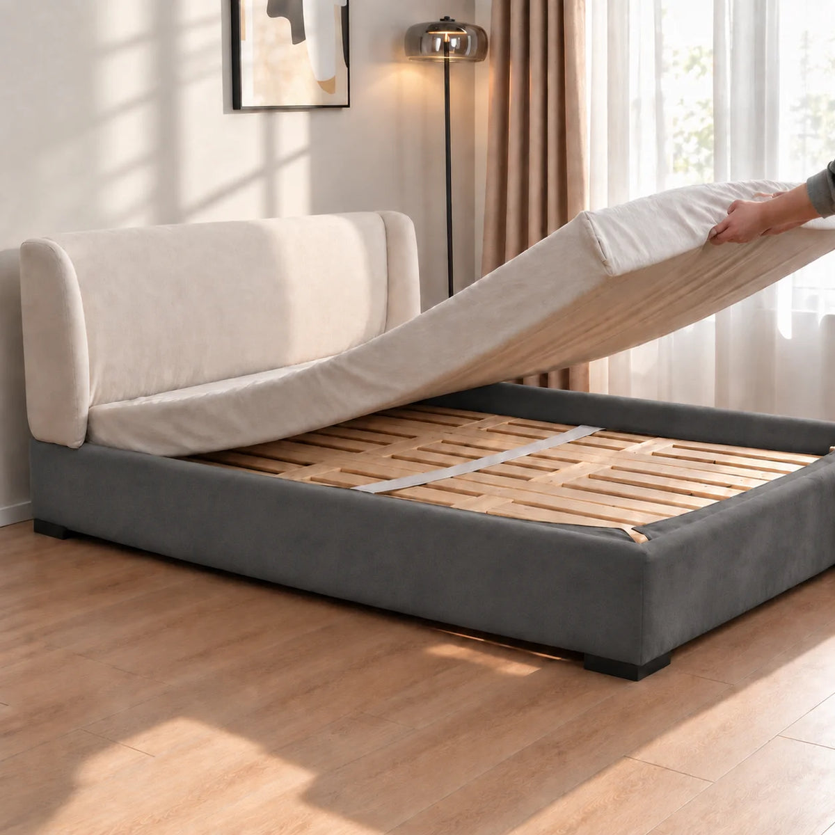 Charcoal Gray · Stretch-Fit Inset Bed Frame Cover · Elastic Bands + Back Elastic