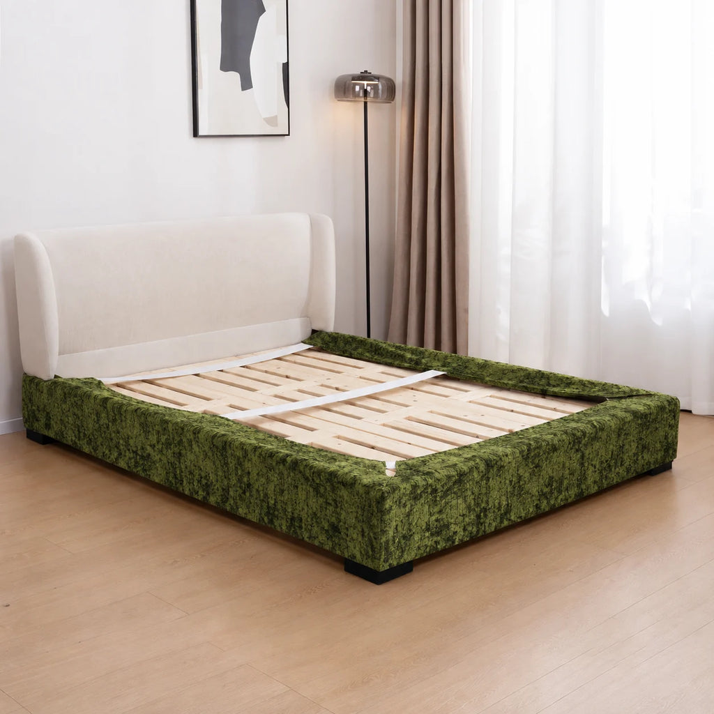 Moss Trace · Stretch-Fit Inset Bed Frame Cover · Elastic Bands + Back Elastic