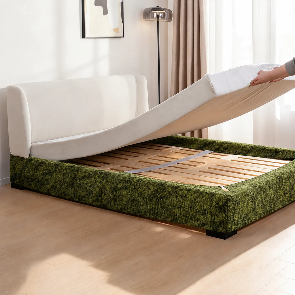 Moss Trace · Stretch-Fit Inset Bed Frame Cover · Elastic Bands + Back Elastic
