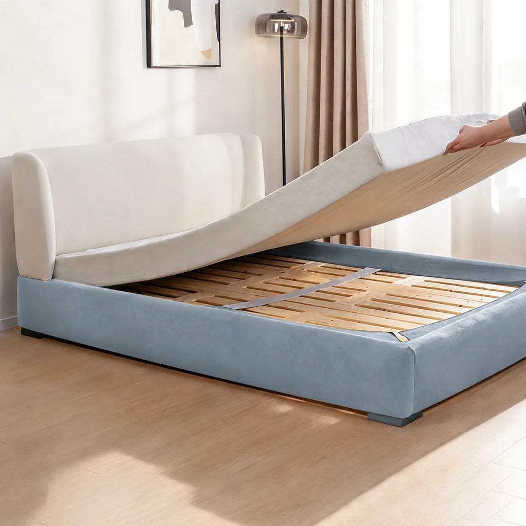 Sky Blue · Stretch-Fit Inset Bed Frame Cover · Elastic Bands + Back Elastic