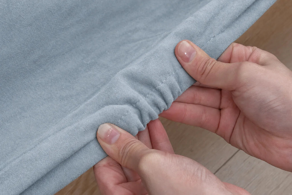 Sky Blue · Stretch-Fit Inset Bed Frame Cover · Elastic Bands + Back Elastic