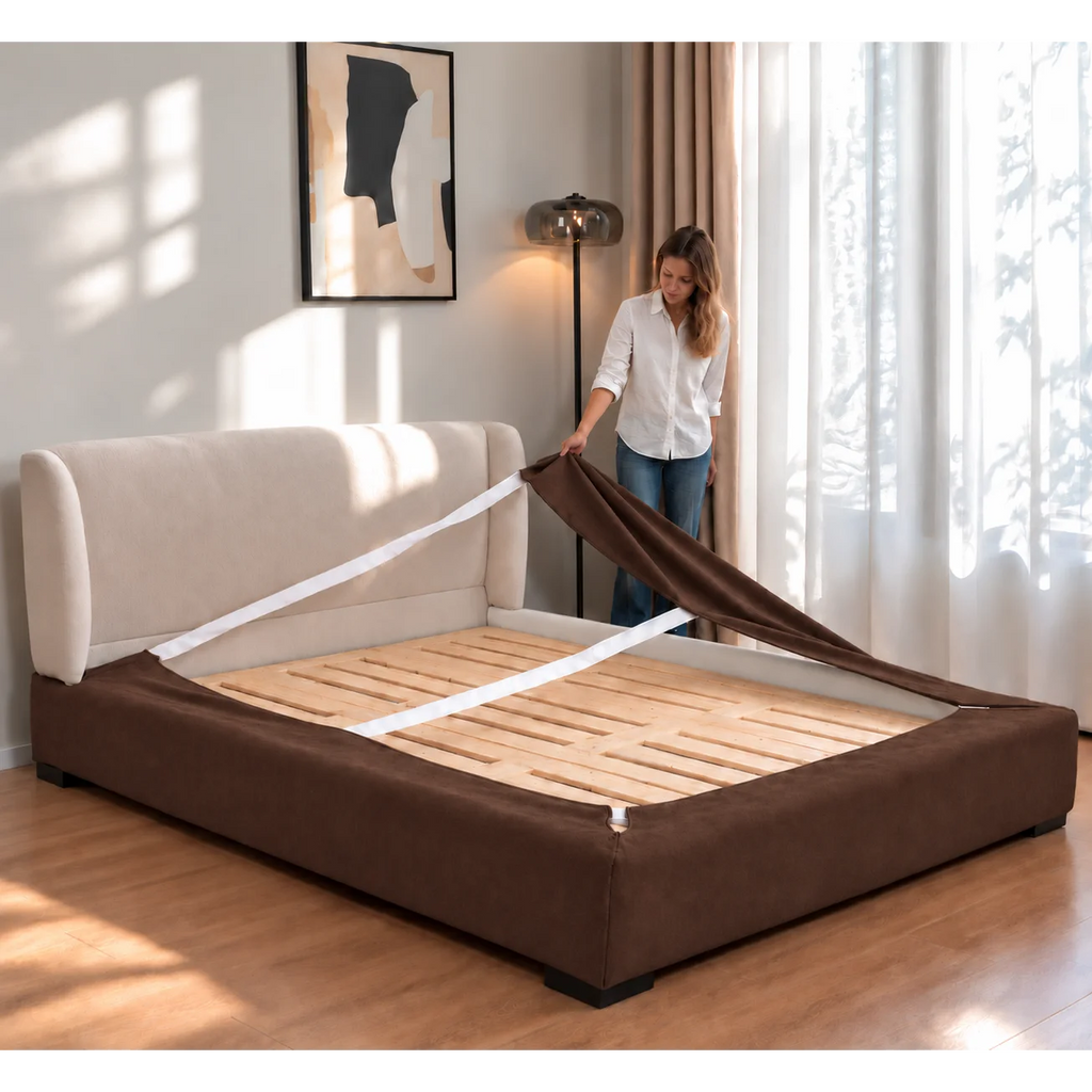 Chocolate-Brown · Stretch-Fit Bed Frame Cover