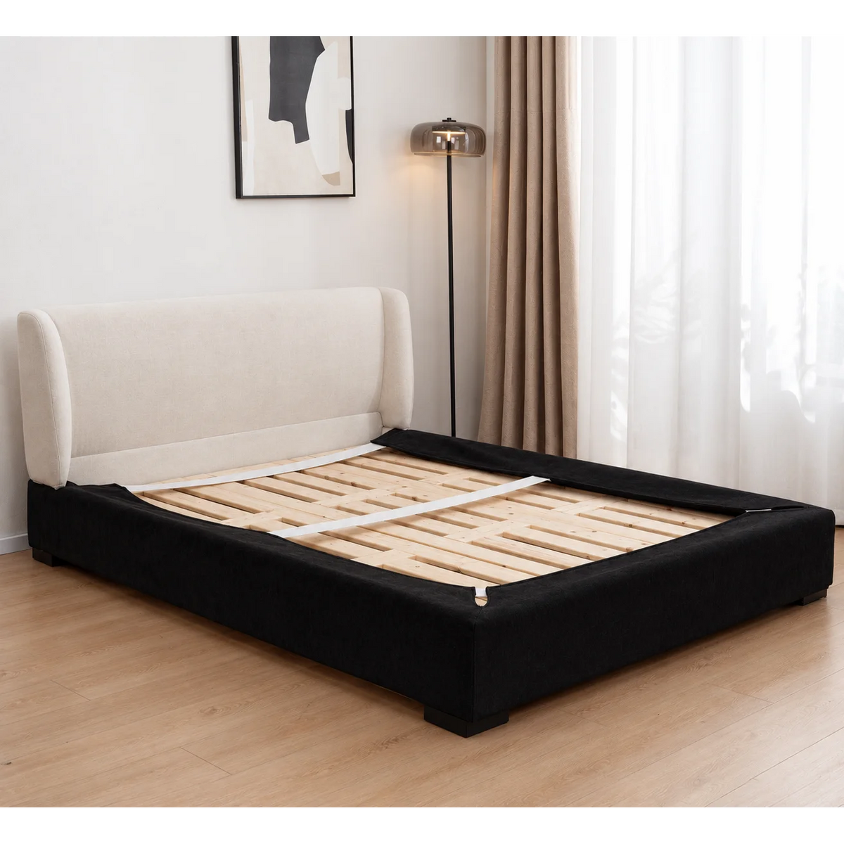 Classic Black · Stretch-Fit Inset Bed Frame Cover · Elastic Bands + Back Elastic