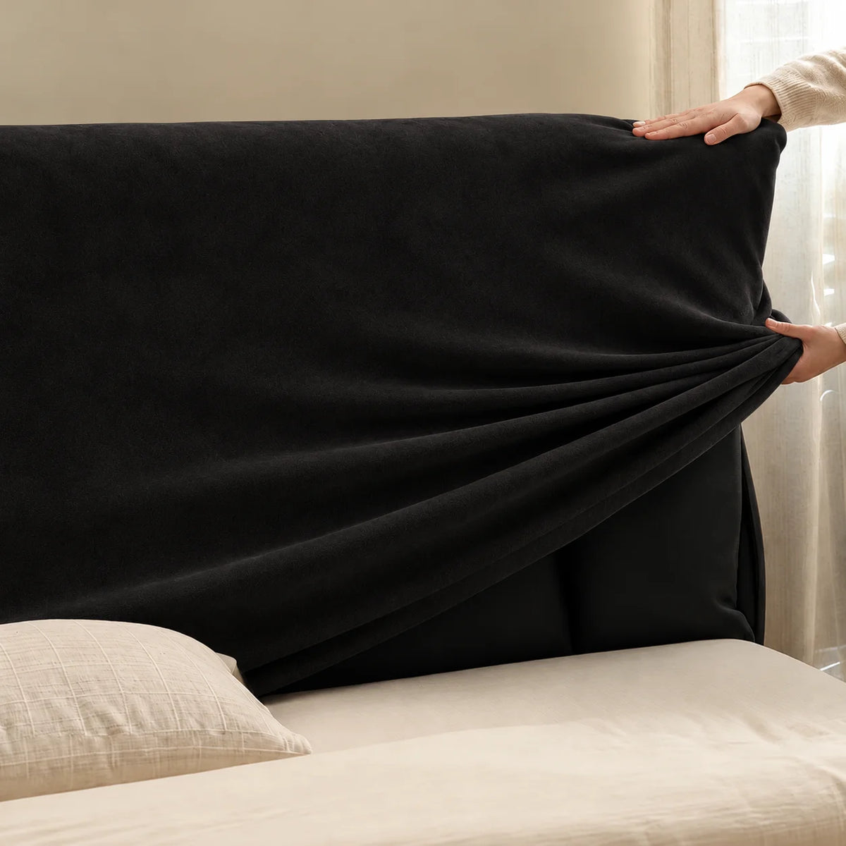 Classic Black · Stretch-Fit Bed Headboard Cover
