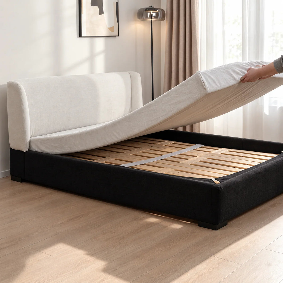 Classic Black · Stretch-Fit Inset Bed Frame Cover · Elastic Bands + Back Elastic