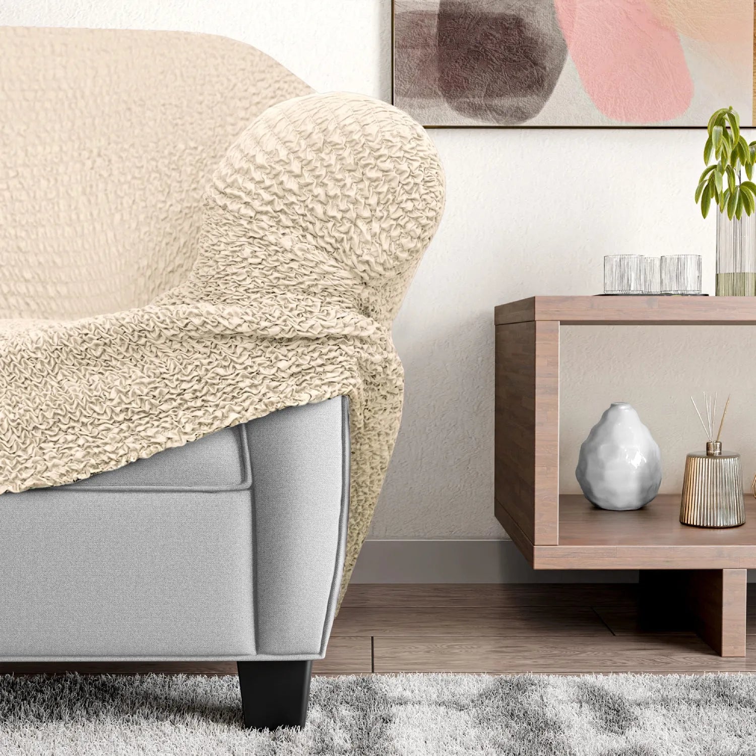 Housse de canapé sectionnelle en microfibre crème