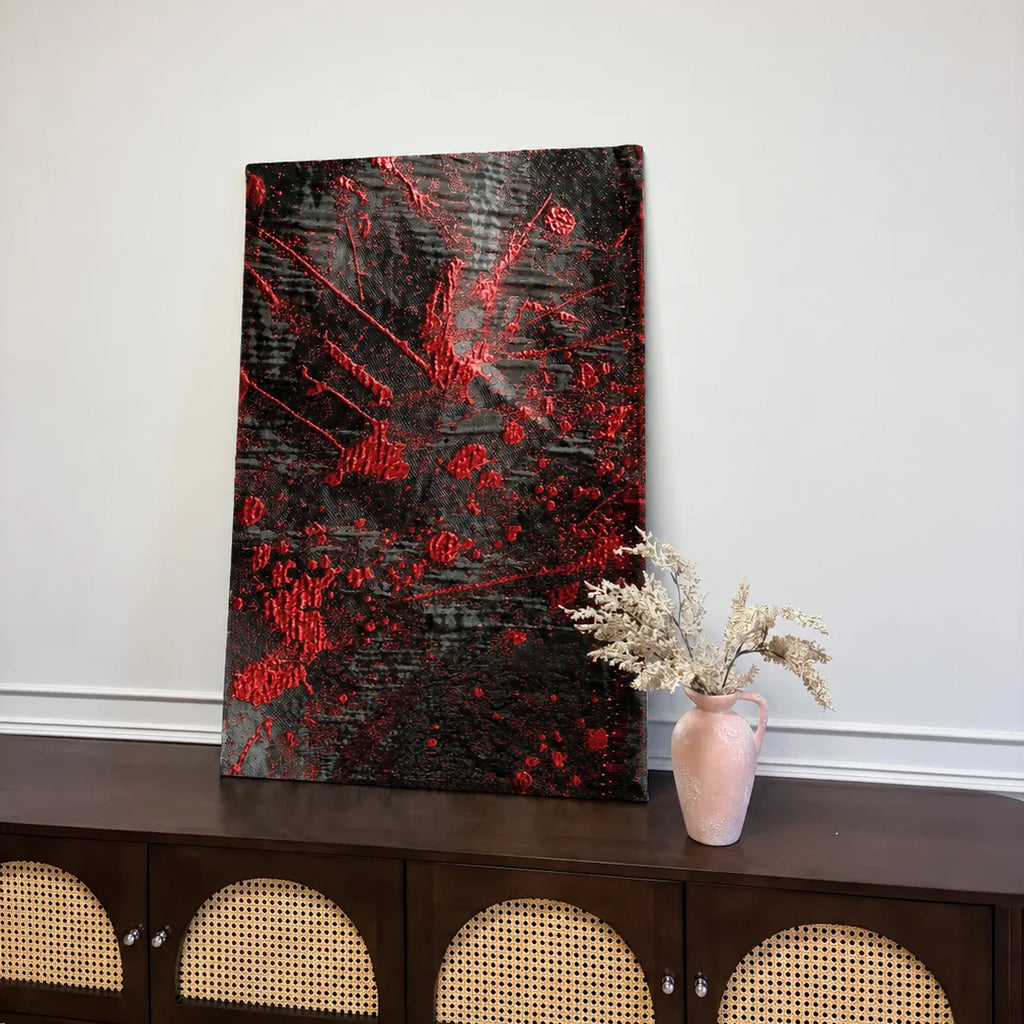 Crimson Nocturne · Textured Ink Jacquard · Custom Wall Art