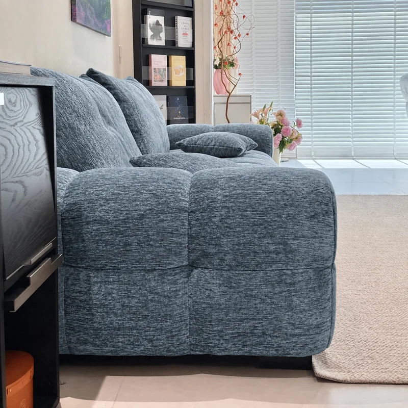 Custom Sofa Slipcover — Blossom · Haze Blue