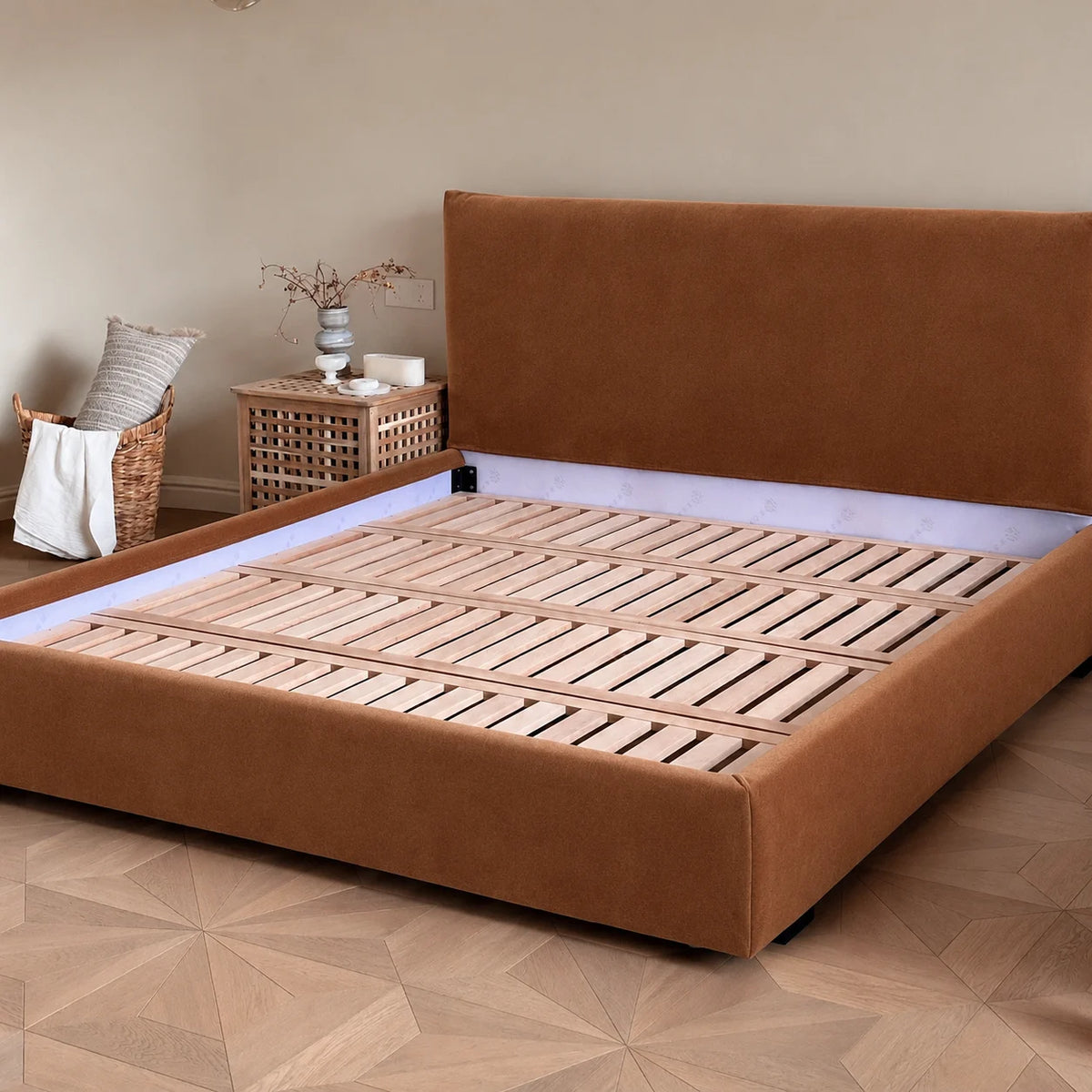 Custom Bed Frame Cover — Performance HH200 · Chestnut Brown