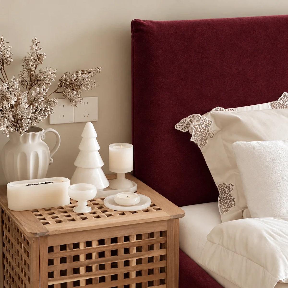 Custom Bed Frame Cover — Performance HH200 · Deep Burgundy