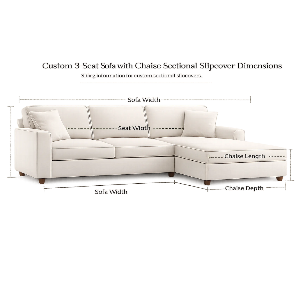 Custom Slipcover for 3-Seat sofa with Chaise Sectional