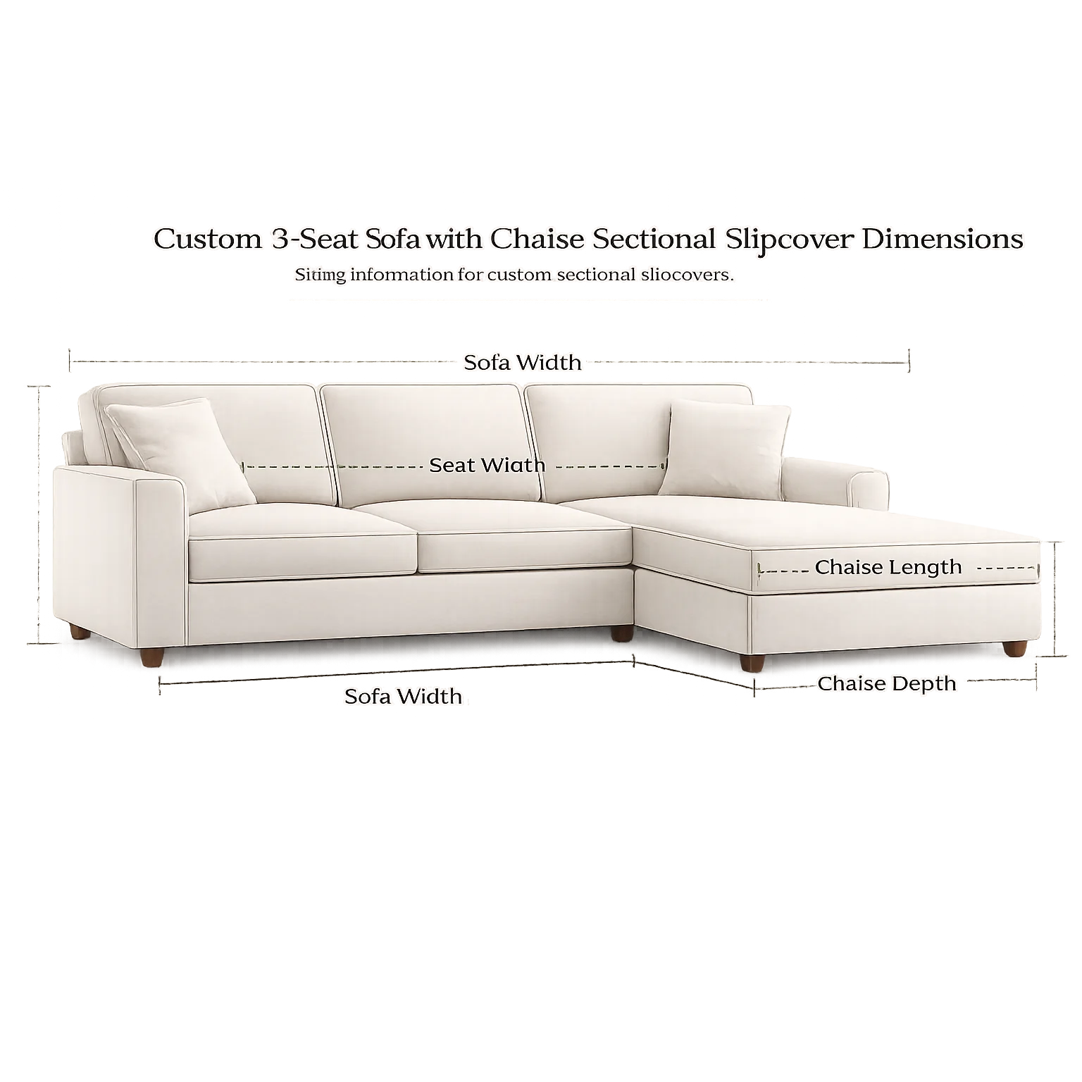 Custom Slipcover for 3-Seat sofa with Chaise Sectional