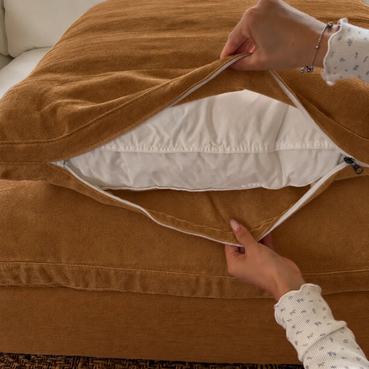Custom Sofa Slipcover — Performance HH200 · Caramel