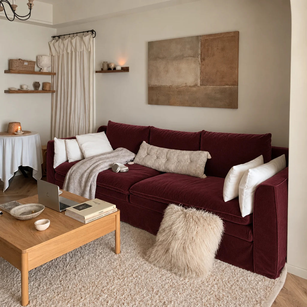 Custom Sofa Slipcover — Performance HH200 · Deep Burgundy