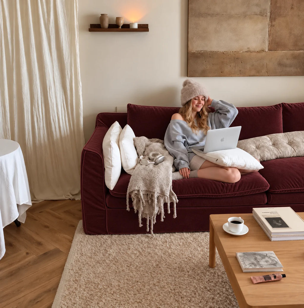 Custom Sofa Slipcover — Performance HH200 · Deep Burgundy