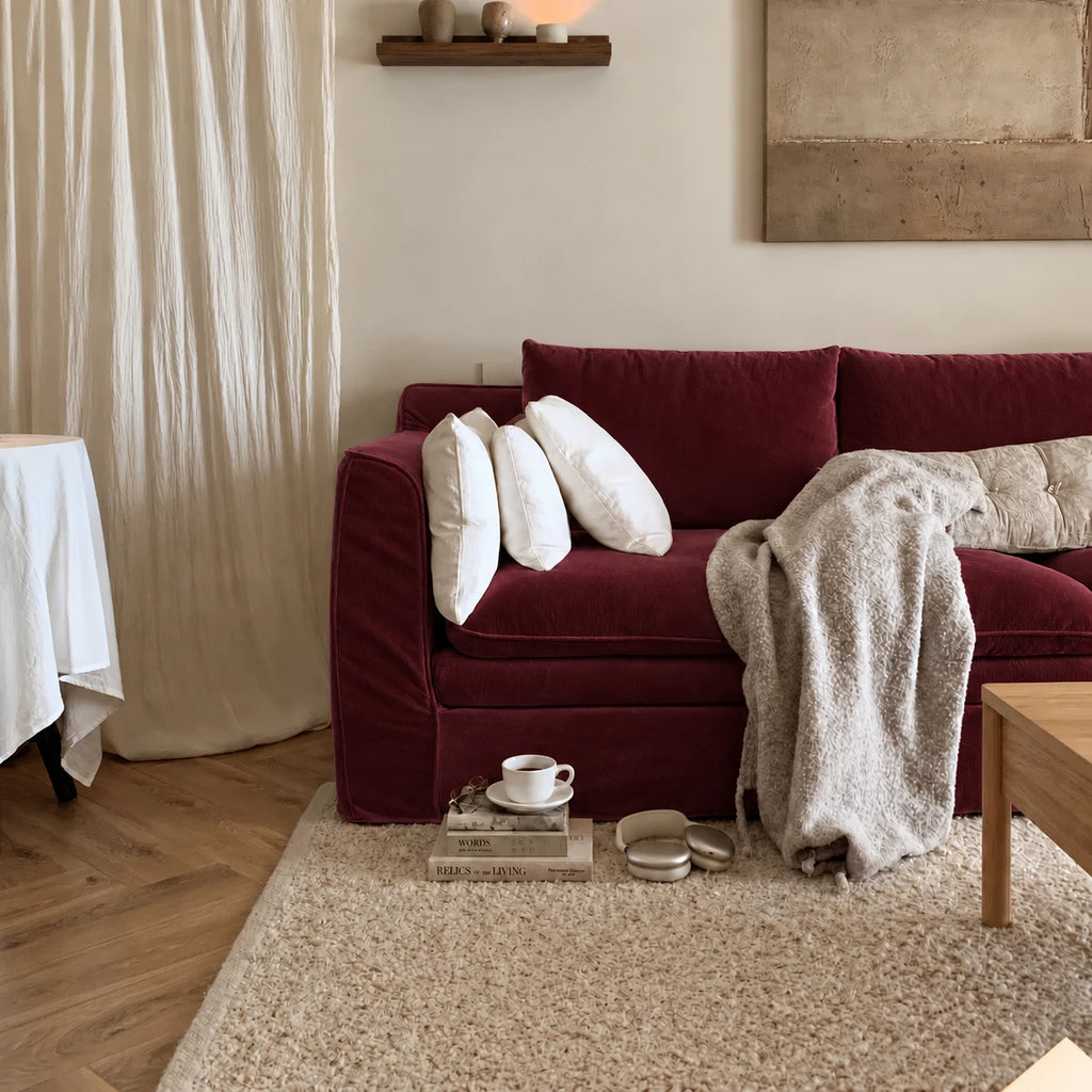 Custom Sofa Slipcover — Performance HH200 · Deep Burgundy