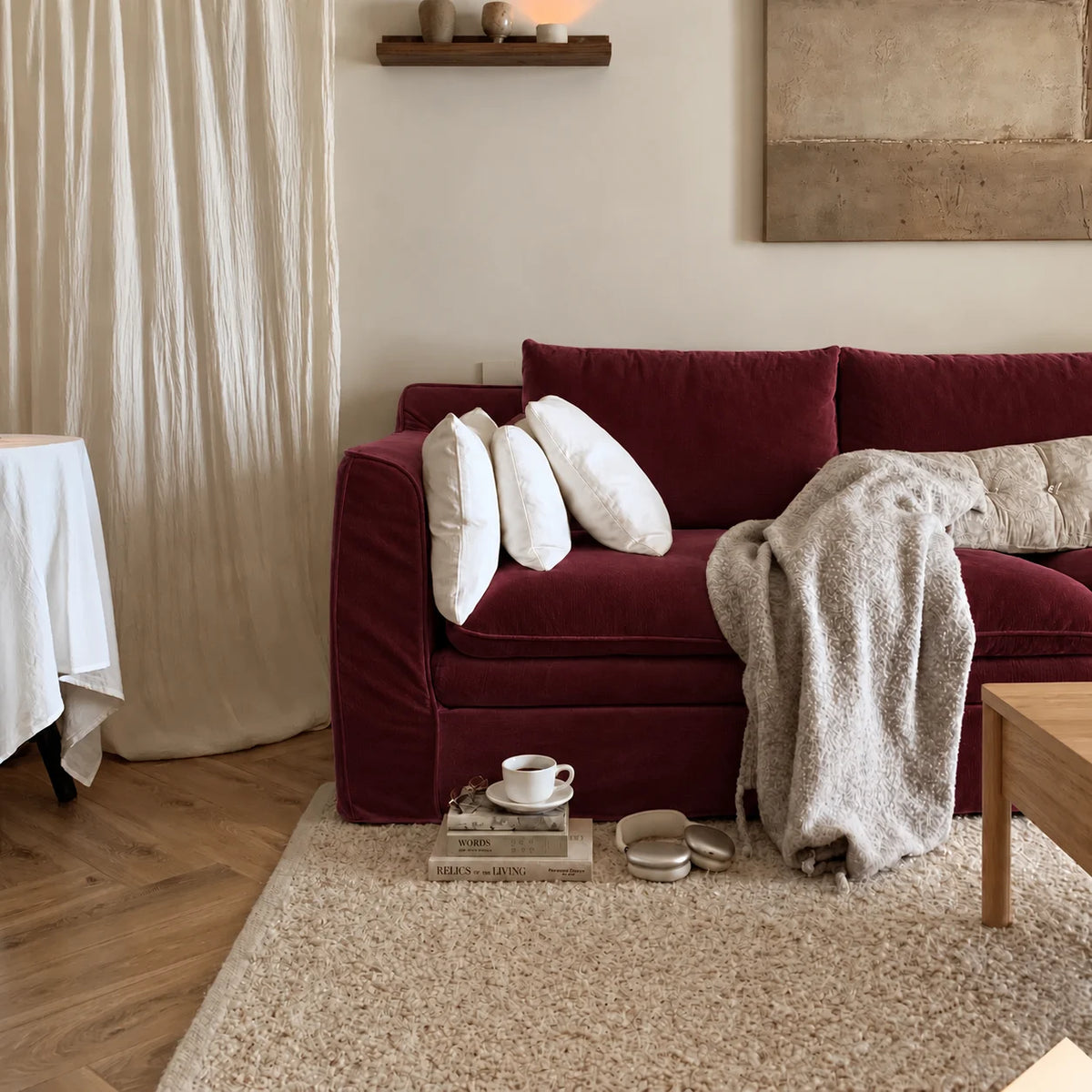 Custom Sofa Slipcover — Performance HH200 · Deep Burgundy