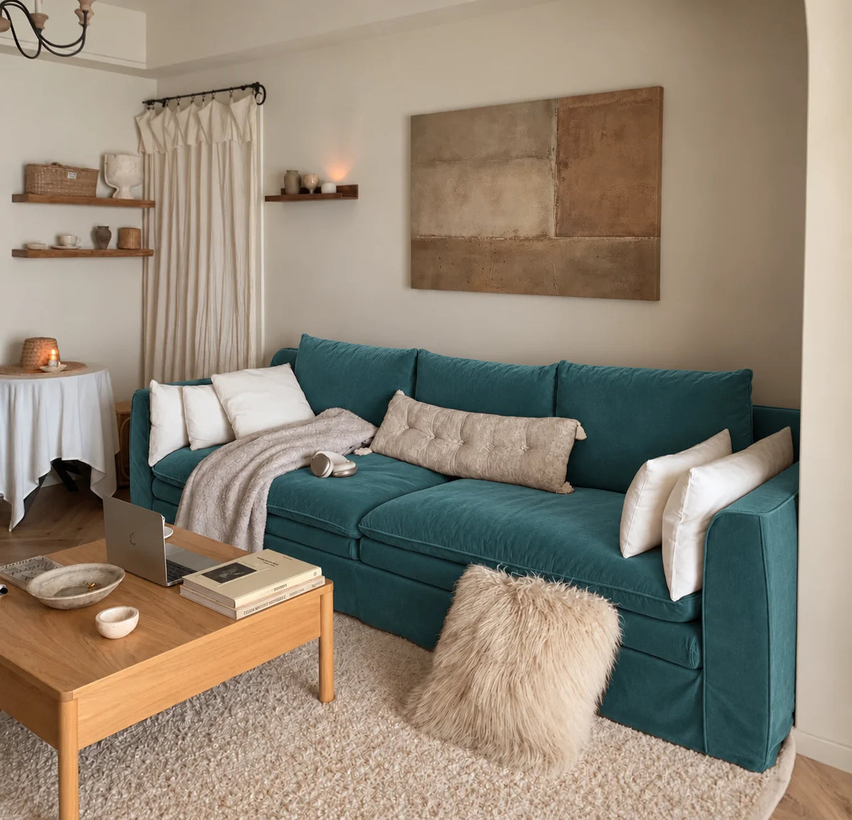 Custom Sofa Slipcover — Performance HH200 · Deep Teal Green