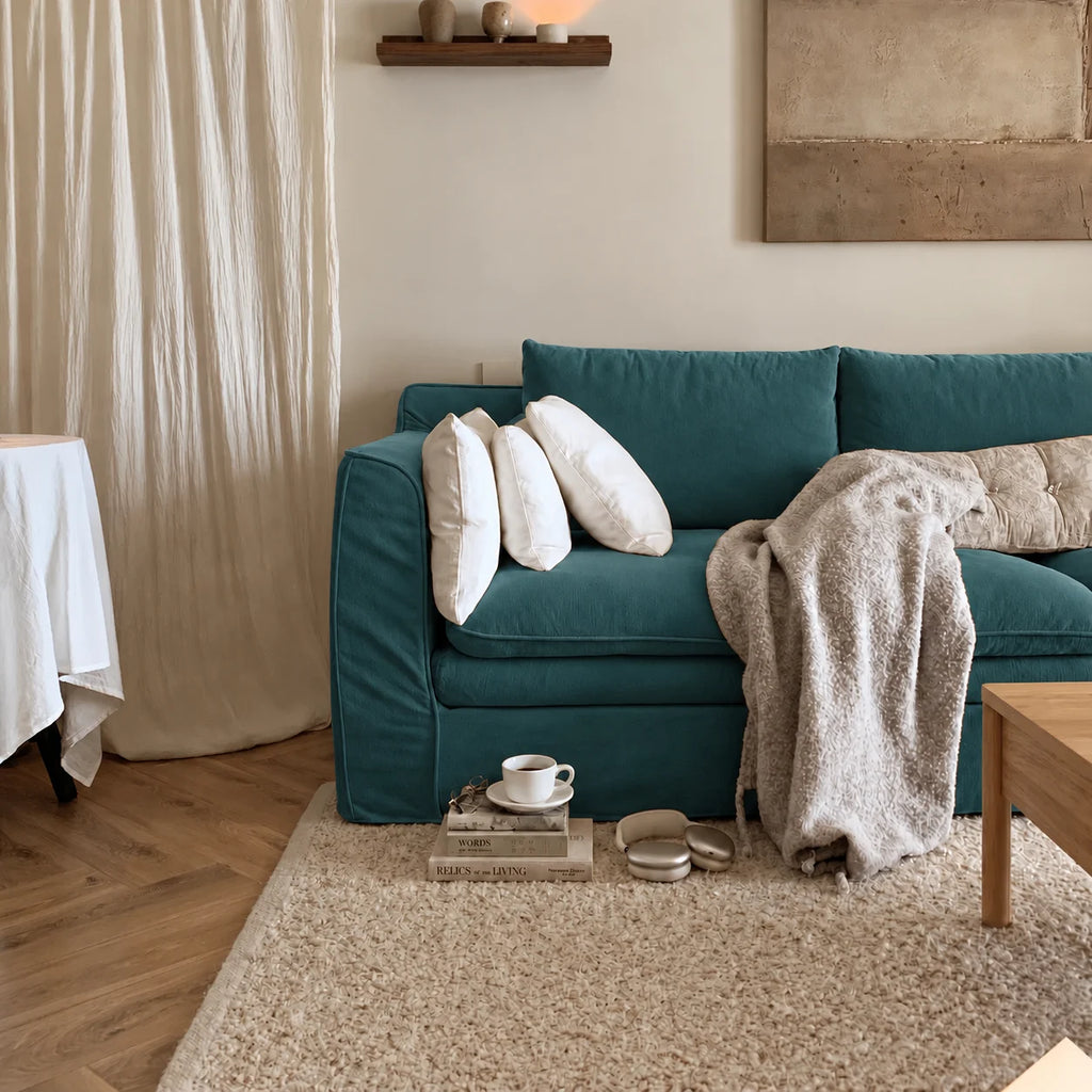 Custom Sofa Slipcover — Performance HH200 · Deep Teal Green