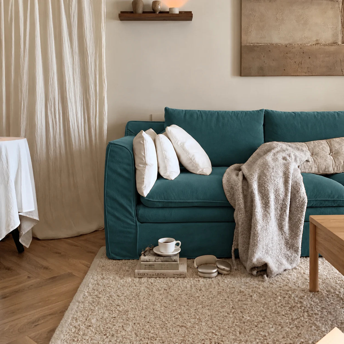 Custom Sofa Slipcover — Performance HH200 · Deep Teal Green